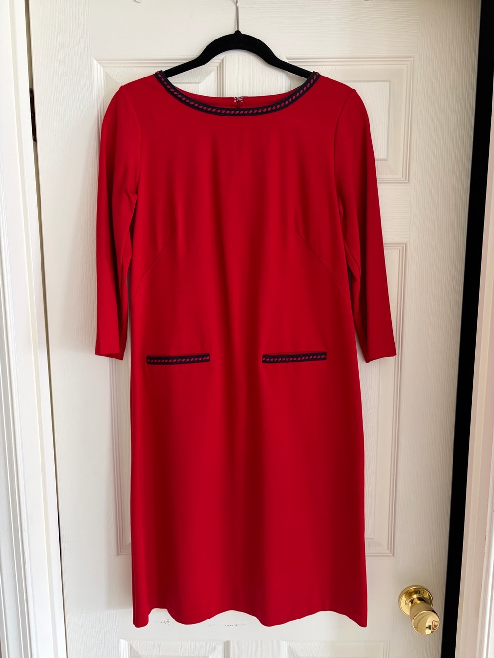 Talbots Red 3/4-Sleeve Dress with Contrasting Trim